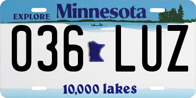 MN license plate 036LUZ