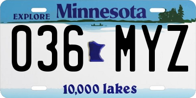 MN license plate 036MYZ