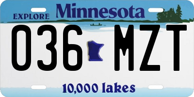 MN license plate 036MZT