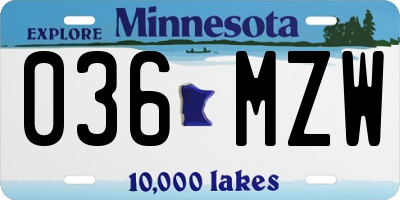 MN license plate 036MZW