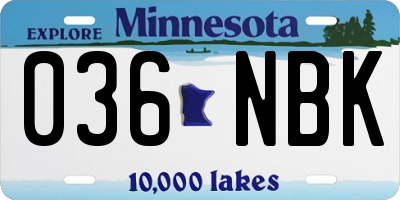 MN license plate 036NBK
