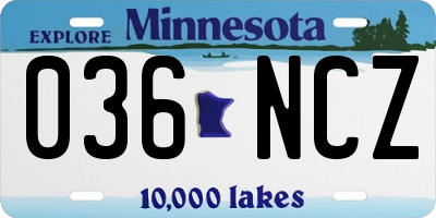 MN license plate 036NCZ