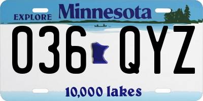 MN license plate 036QYZ