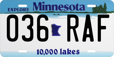 MN license plate 036RAF