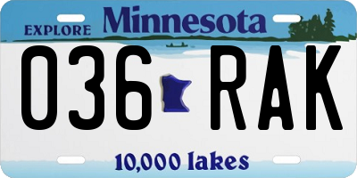 MN license plate 036RAK