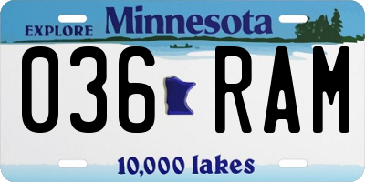 MN license plate 036RAM