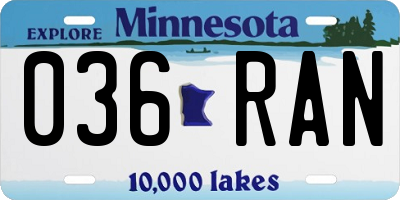MN license plate 036RAN