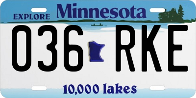 MN license plate 036RKE