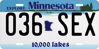 MN license plate 036SEX