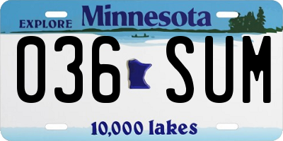 MN license plate 036SUM
