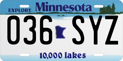 MN license plate 036SYZ