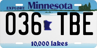 MN license plate 036TBE