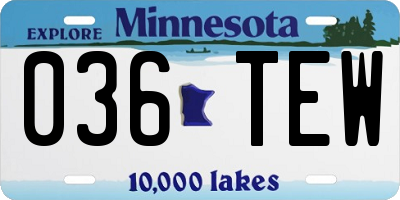 MN license plate 036TEW