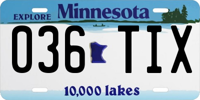 MN license plate 036TIX