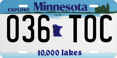 MN license plate 036TOC