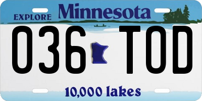 MN license plate 036TOD