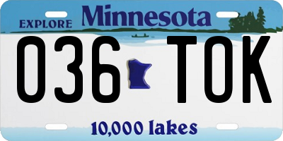 MN license plate 036TOK