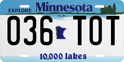 MN license plate 036TOT