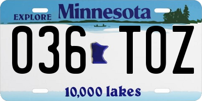 MN license plate 036TOZ