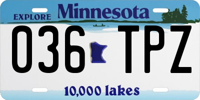 MN license plate 036TPZ