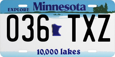 MN license plate 036TXZ