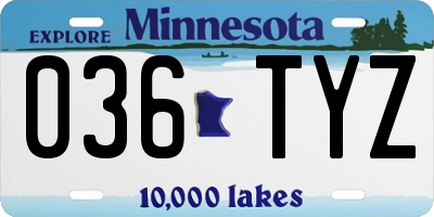 MN license plate 036TYZ
