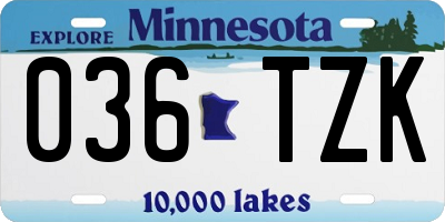 MN license plate 036TZK