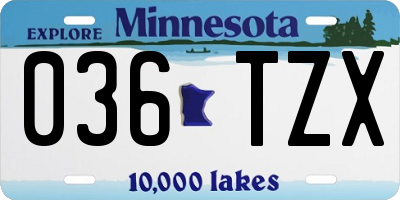 MN license plate 036TZX