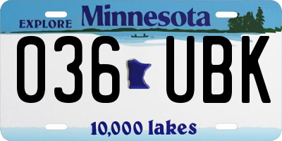 MN license plate 036UBK