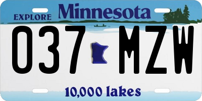 MN license plate 037MZW