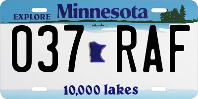 MN license plate 037RAF