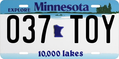 MN license plate 037TOY