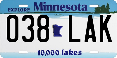 MN license plate 038LAK