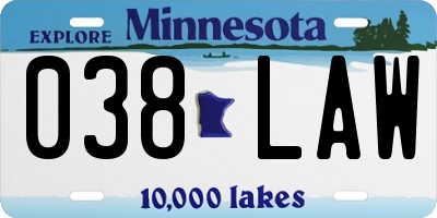 MN license plate 038LAW