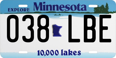 MN license plate 038LBE