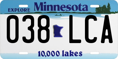MN license plate 038LCA