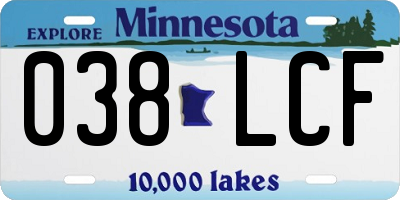 MN license plate 038LCF
