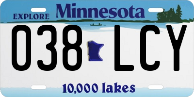 MN license plate 038LCY