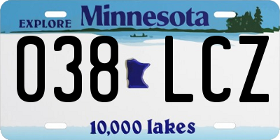 MN license plate 038LCZ