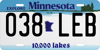 MN license plate 038LEB