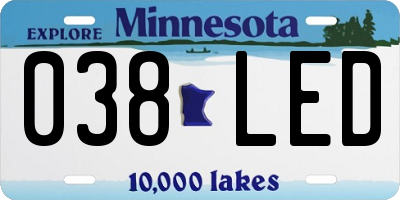 MN license plate 038LED
