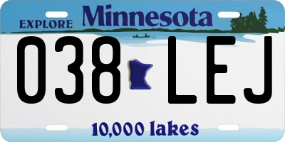 MN license plate 038LEJ