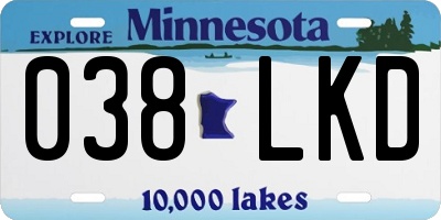 MN license plate 038LKD
