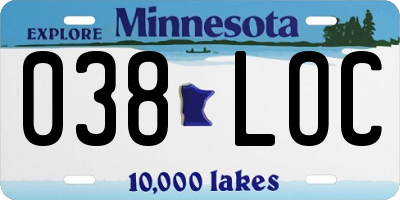 MN license plate 038LOC