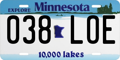 MN license plate 038LOE