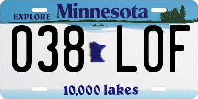 MN license plate 038LOF