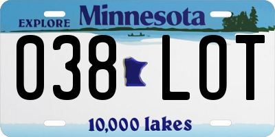 MN license plate 038LOT