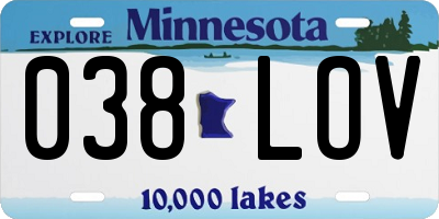 MN license plate 038LOV