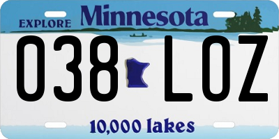 MN license plate 038LOZ