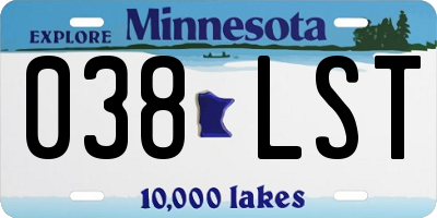MN license plate 038LST